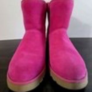 UGG Winter Boots Womens Size 8.5 Kristin Pink Suede Sheepskin Wedge